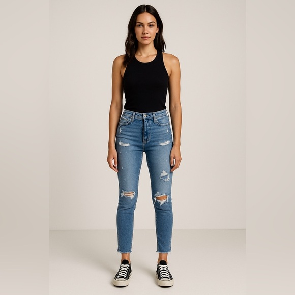 Agolde Sophie Raw Hem High Rise Crop Skinny Jeans in Hyper Blue 25 #A018D-843 - Picture 1 of 12